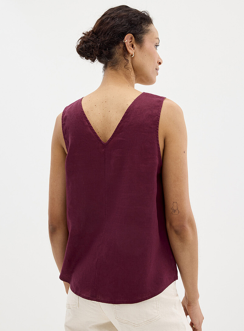 Contemporaine: La camisole col V pur lin Pourpre pour femme