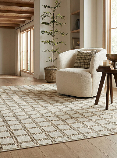 Le tapis int&eacute;rieur et ext&eacute;rieur beige quadrill&eacute; Voir nos formats offerts