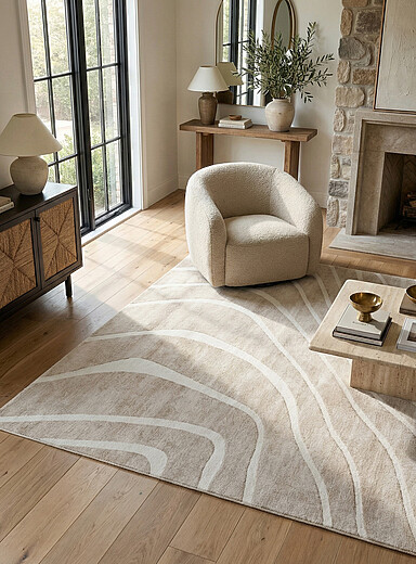 Simons Maison: Le tapis beige ondulations Voir nos formats offerts Ivoire - Beige cr&egrave;me