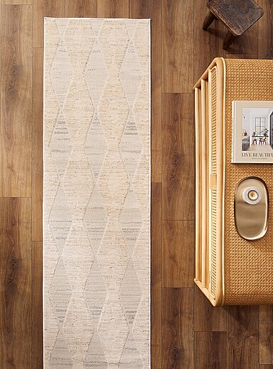 Simons Maison: Le tapis de couloir losanges abstraits modernes 69 x 244 cm Ivoire - Beige cr&egrave;me
