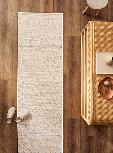 Simons Maison: Le tapis de couloir beige lignes abstraites 69 x 244 cm Ivoire - Beige cr&egrave;me
