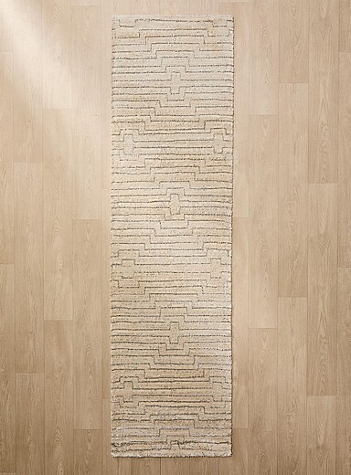 Simons Maison: Le tapis de couloir lignes et d&eacute;tours 70 x 245 cm Ivoire - Beige cr&egrave;me