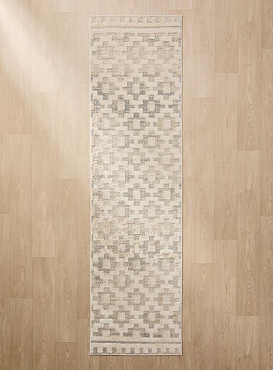 Simons Maison Ivory/Cream Beige Geometric mosaic hallway rug 70 x 245 cm