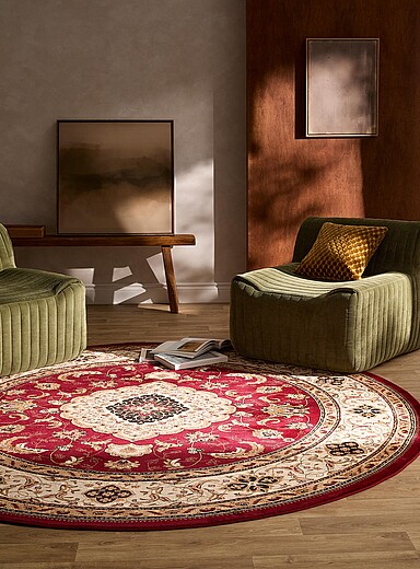 Simons Maison: Le tapis rond m&eacute;daillon travaill&eacute; 230 cm de diam&egrave;tre Rouge &agrave; motifs
