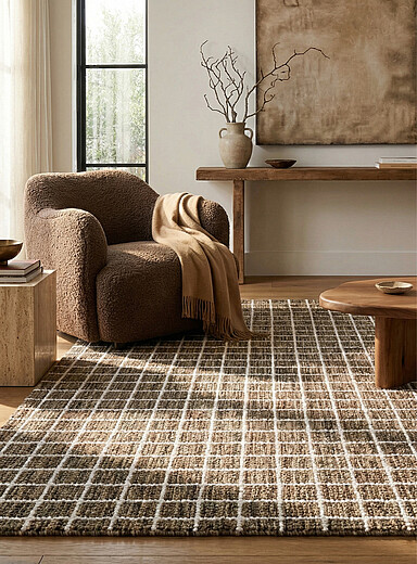 Simons Maison: Le tapis chin&eacute; grille superpos&eacute;e Voir nos formats offerts Brun noisette