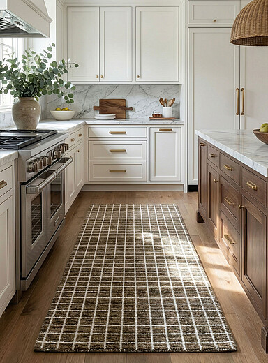 Simons Maison Hazelnut Overlaid grid heathered hallway rug 80 x 245 cm