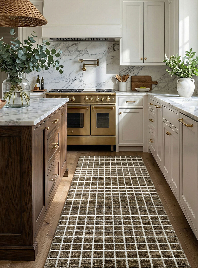 Simons Maison: Le tapis de couloir chin&eacute; grille superpos&eacute;e 80 x 245 cm Brun noisette