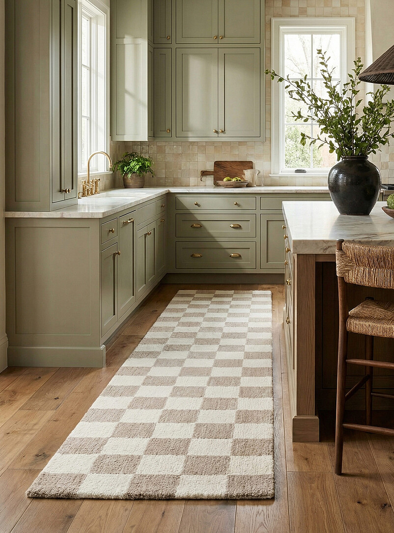 Cream and sand checkerboard hallway rug See available sizes product image (primary)