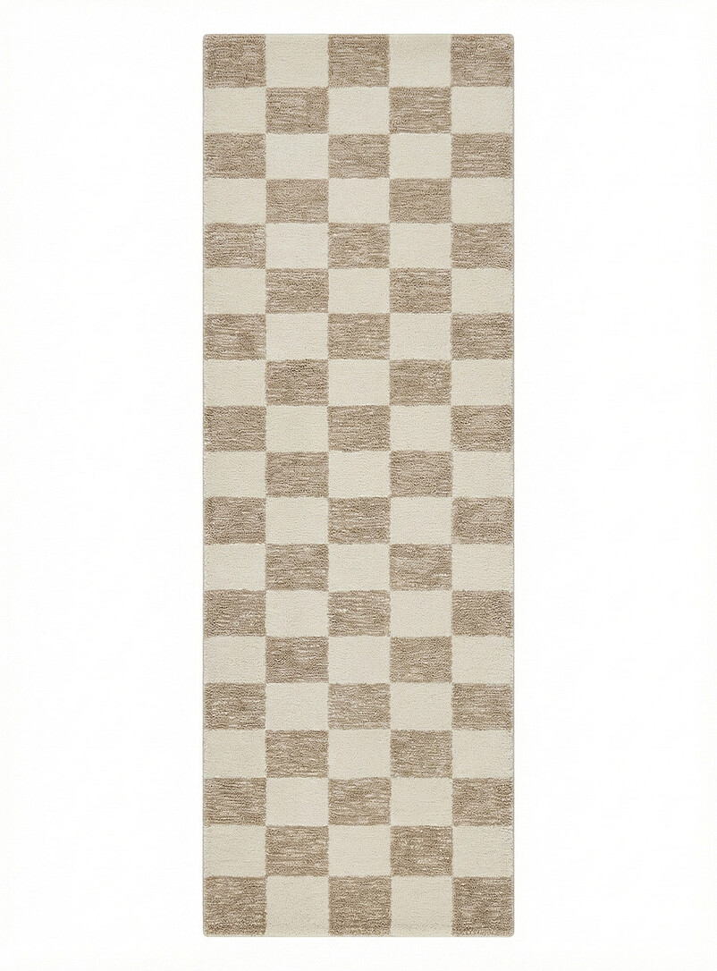 Cream and sand checkerboard hallway rug See available sizes product image 2