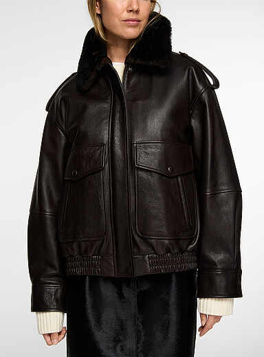 Loulou de Saison Chocolate/Espresso Russo leather bomber jacket for women