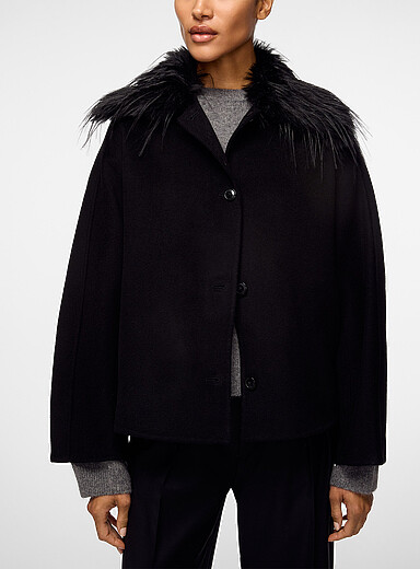 Loulou de Saison Black Rafe removable faux-fur collar coat for women