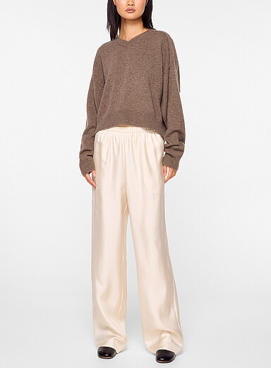 Loulou de Saison Off White Alera 100% silk wide-leg pant for women
