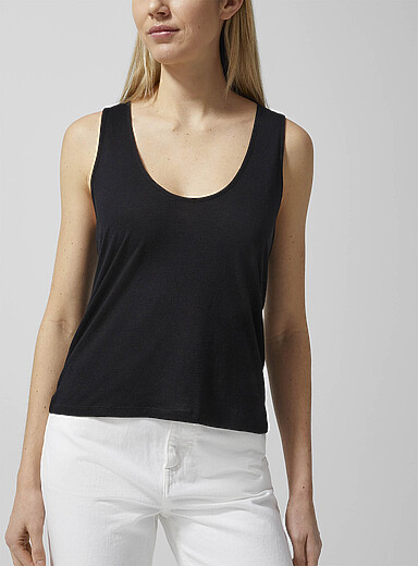 Loulou de Saison Black Albia wool-blend plunging neckline cami for women