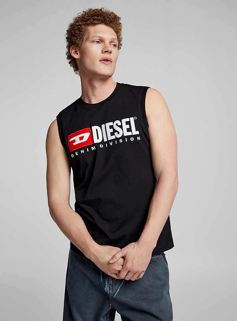 Diesel Black T-Isco-Div embossed signature tank for men