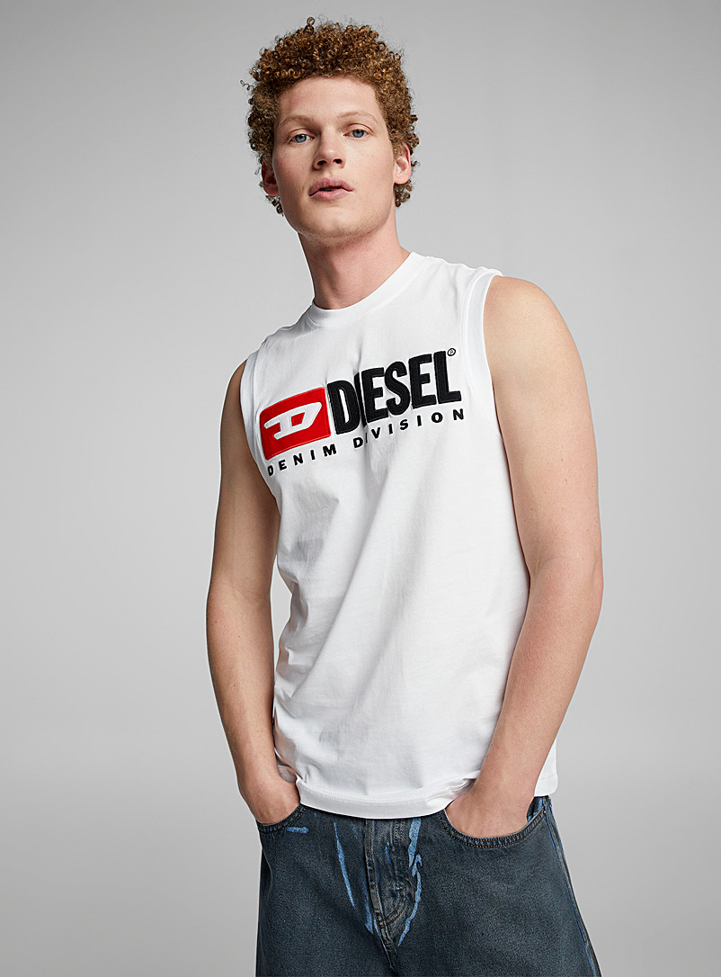Diesel: La camisole T-Isco-Div signature relief Blanc pour homme