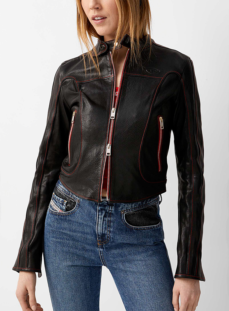 Diesel: Le veston de cuir motocycliste Noir pour femme