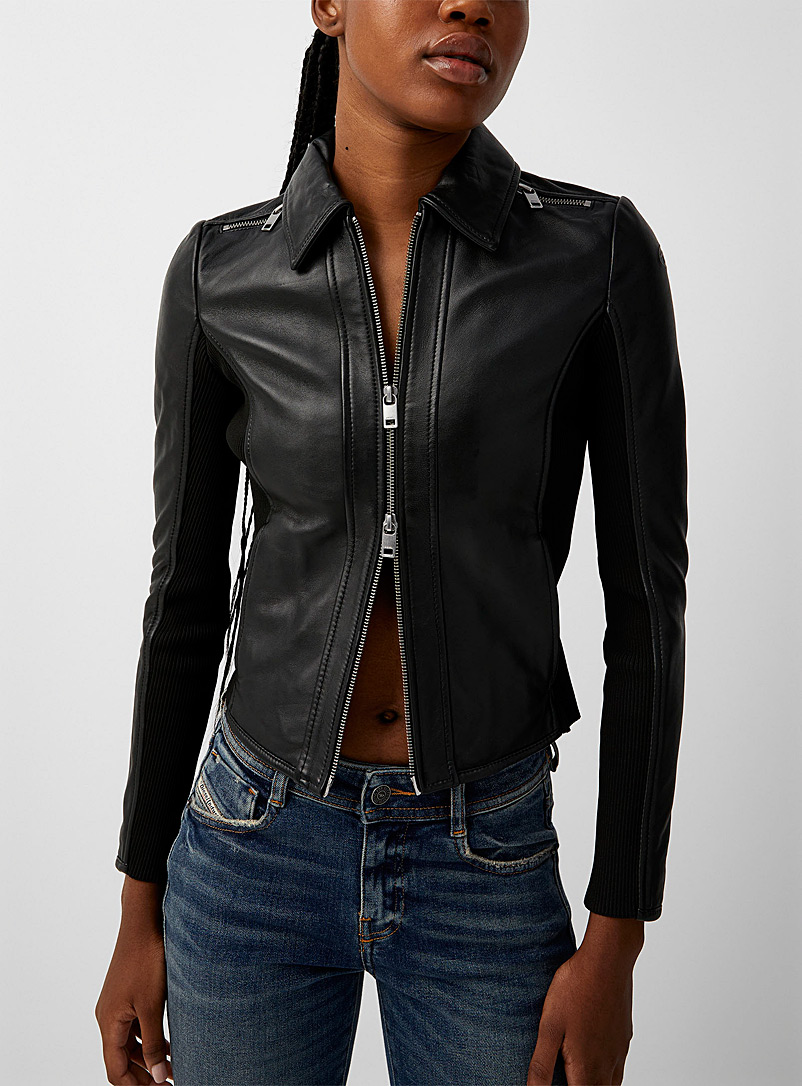 Diesel Black L-Sask leather jacket for women