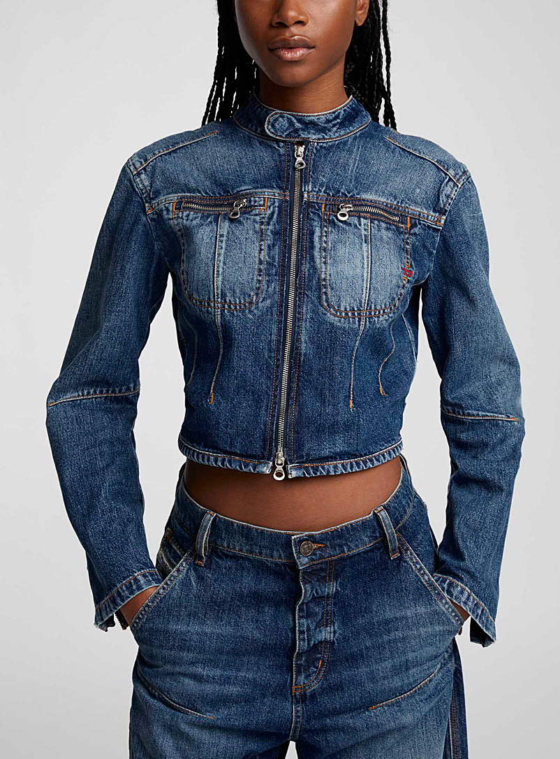 Diesel: La veste en denim à fermetures zippées Bleu pour femme
