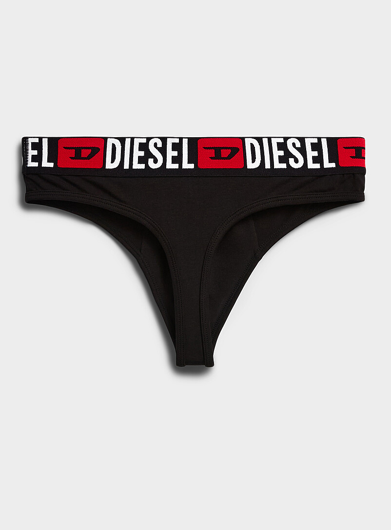 Diesel: Le tanga extensible taille logo Coton Noir pour homme