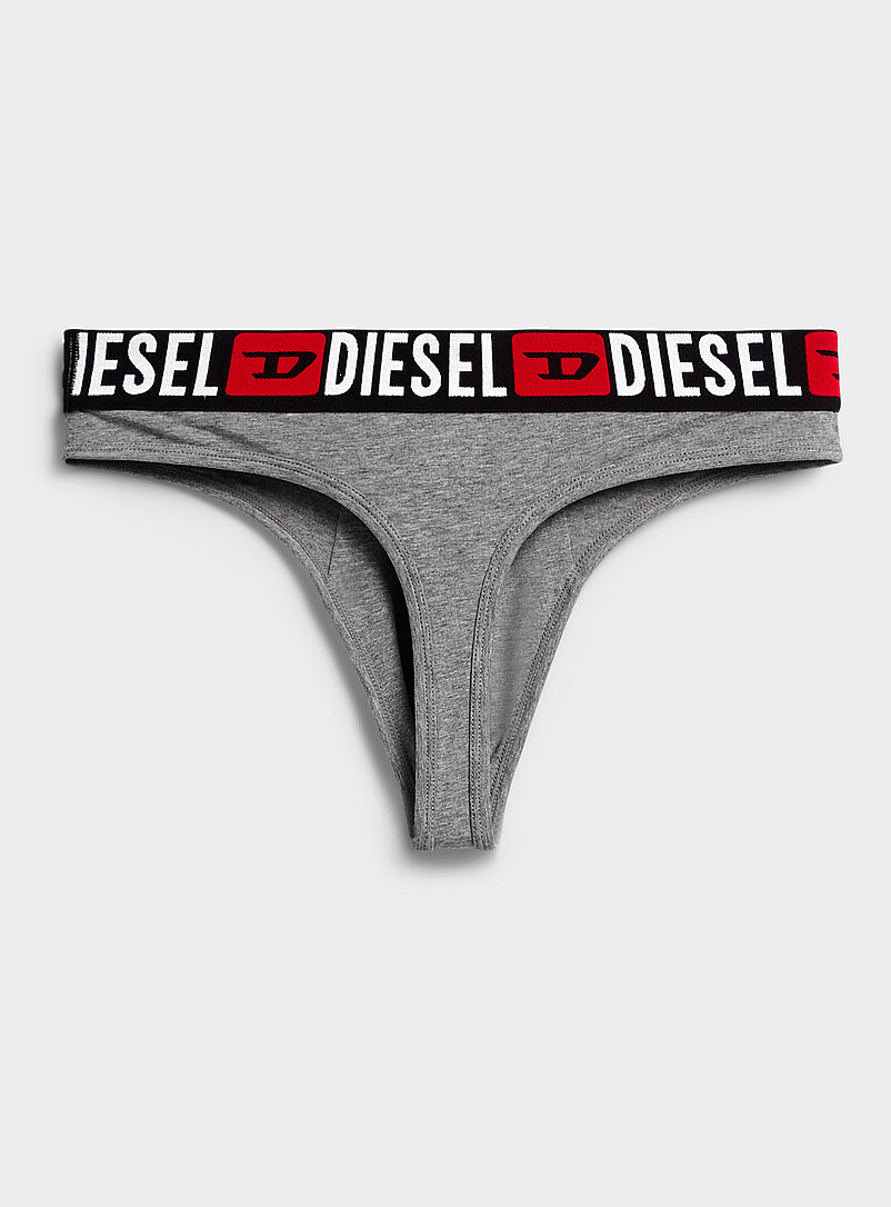 Diesel Charcoal Logo-waist stretch thong Cotton for men