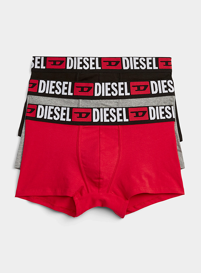 Diesel: Les boxeurs courts logo rouge Emballage de 3 Noir pour homme