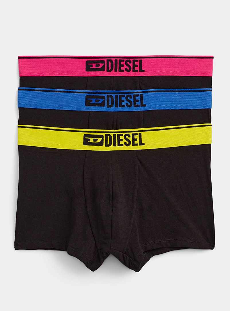 Diesel Patterned Black Colourful-band trunks 3-pack for men