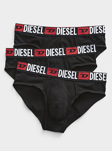 Diesel Black Logo-waist black briefs 3-pack for men