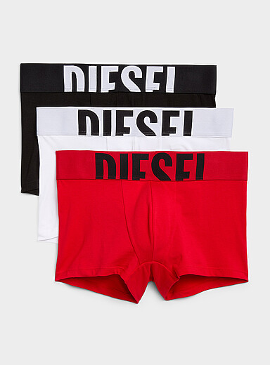 Diesel: Les boxeurs courts taille logo 2,5 po Emballage de 3 Noir &agrave; motifs pour homme
