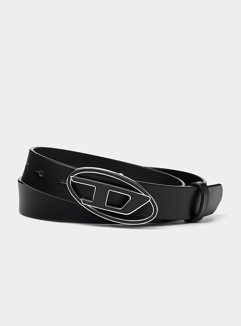 Diesel: La ceinture petite boucle logo métallique Noir pour femme