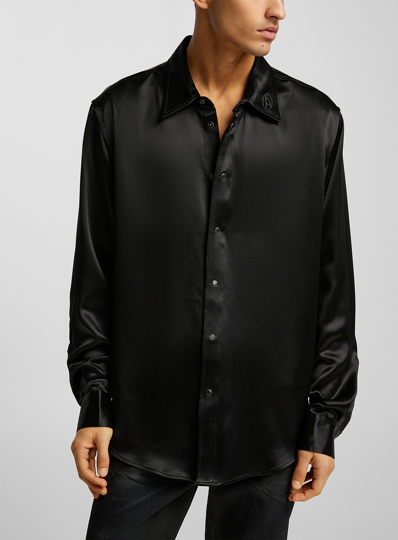 Diesel S-ricco Embroidered Collar Satin Shirt In Black