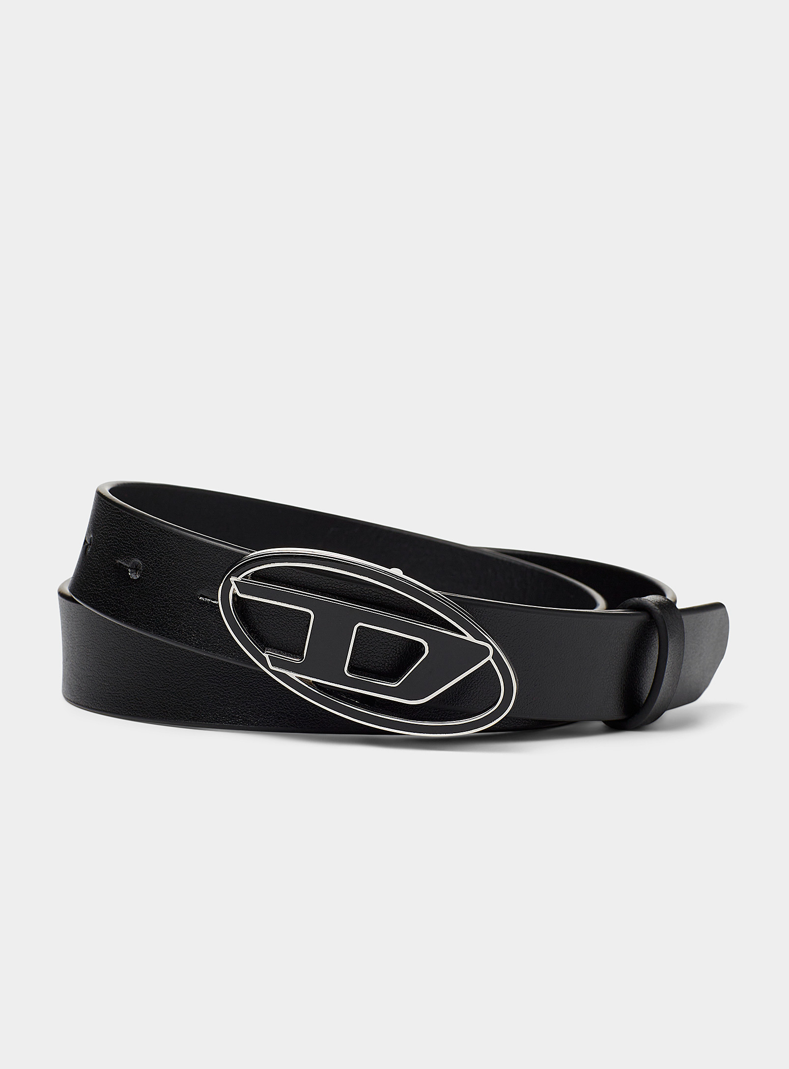 Diesel Metallic Logo Small Buckle Belt In Black