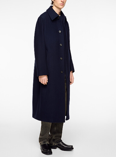 Sunflower: Le long manteau laine bross&eacute;e marine Bleu marine - Bleu nuit pour homme
