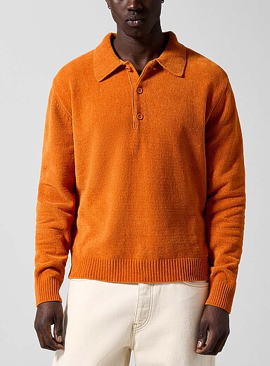 Sunflower: Le polo tricot chenille orange Orange pour homme