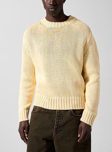 Sunflower: Le chandail tricot coton Frederik Ivoire - Beige cr&egrave;me pour homme