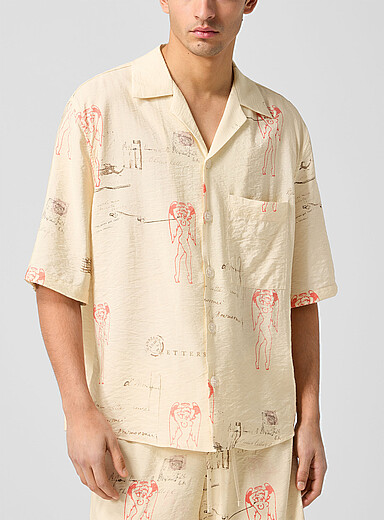 MISBHV Ivory/Cream Beige Devil postcard cabana shirt for men