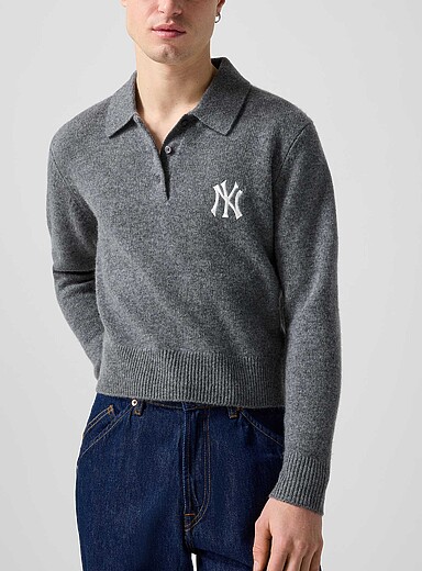 Sporty & Rich: Le polo tricot cachemire Yankees Gris pour homme