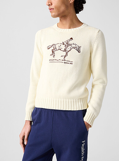 Equestrian pattern cotton knit sweater
