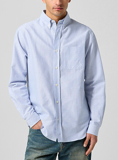 Sporty & Rich Patterned Blue Striped Oxford shirt for men