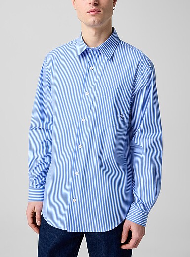 Sporty & Rich: La chemise popeline rayures binaires Unisexe Bleu pour homme