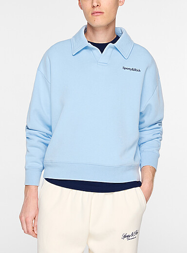 Sporty & Rich Baby Blue Signature Johnny collar sweatshirt Unisex for men