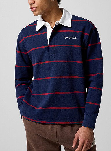 Sporty & Rich Burgundy Horizontal stripes rugby polo shirt for men
