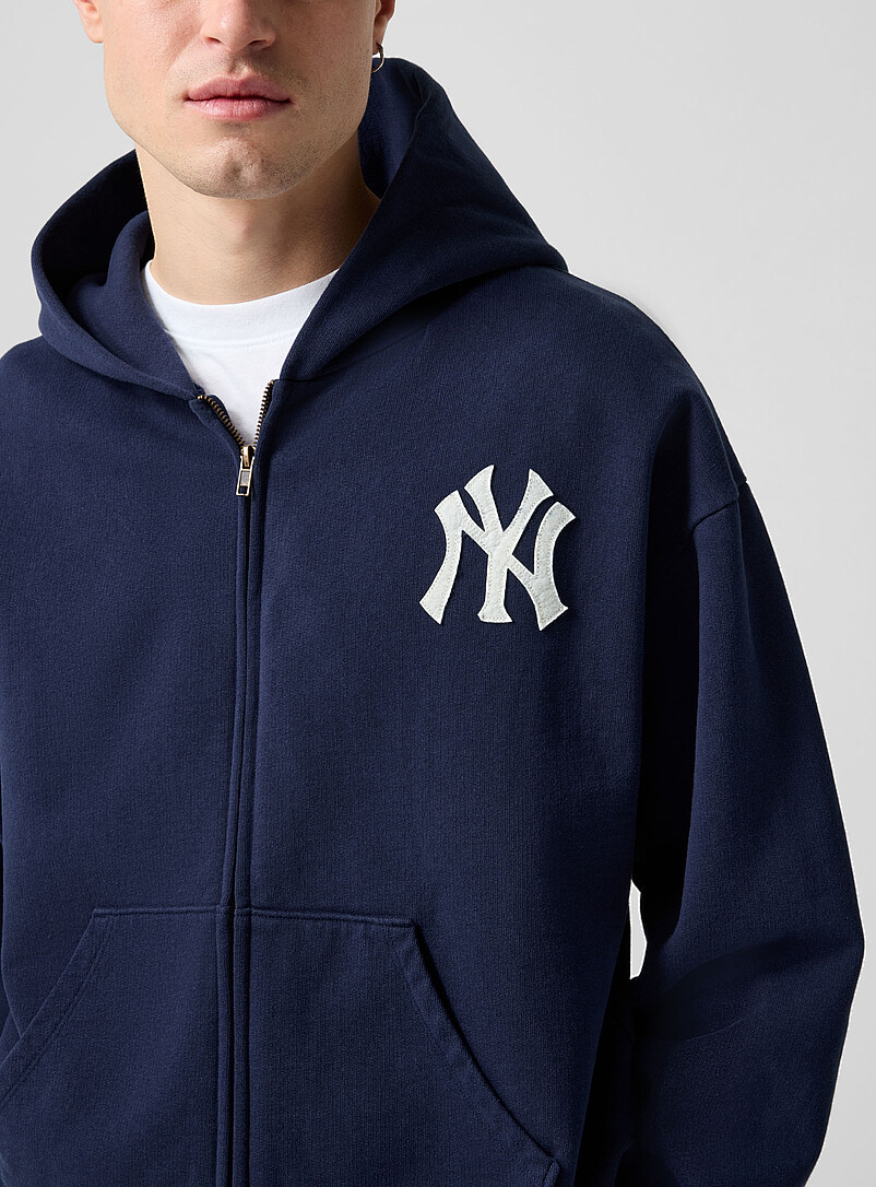 Sporty & Rich Navy/Midnight Blue Yankees felt logo zip-up hooded sweatshirt for men