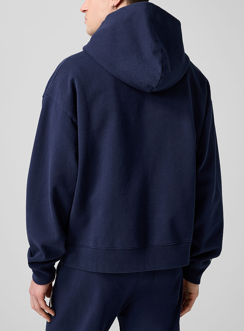 Sporty & Rich Navy/Midnight Blue Yankees felt logo zip-up hooded sweatshirt for men