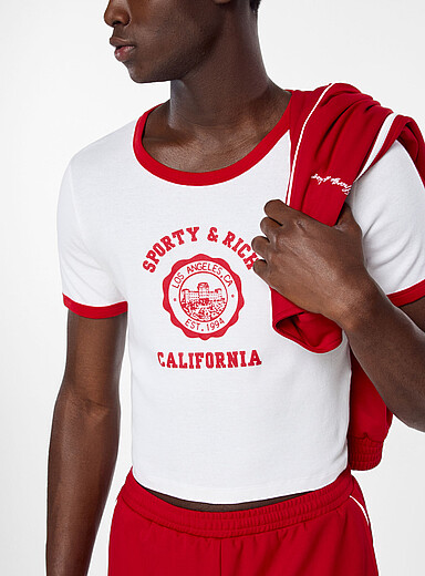 Sporty & Rich: Le t-shirt court bordures contraste California Blanc pour homme