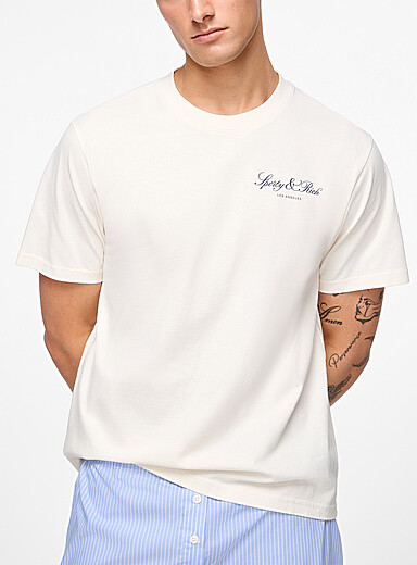 Sporty & Rich Ecru/Linen Signature T-shirt for men