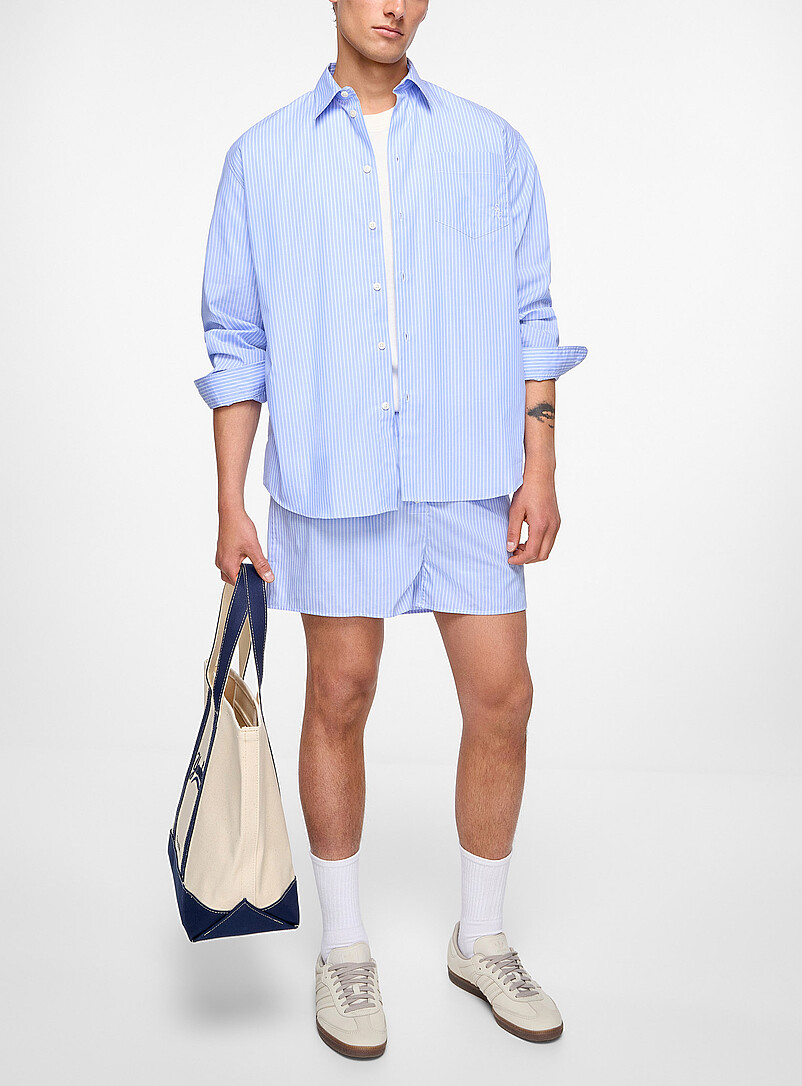 Striped Blue Poplin Short