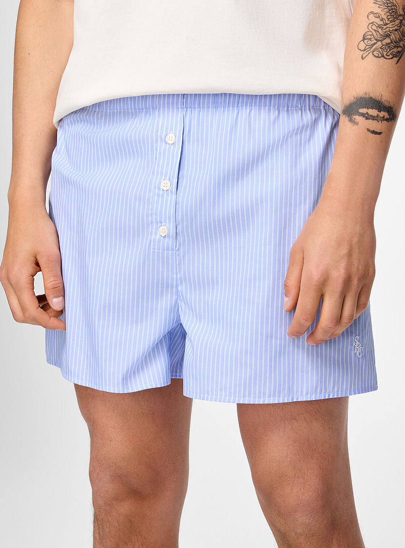 Striped blue poplin short product image 2
