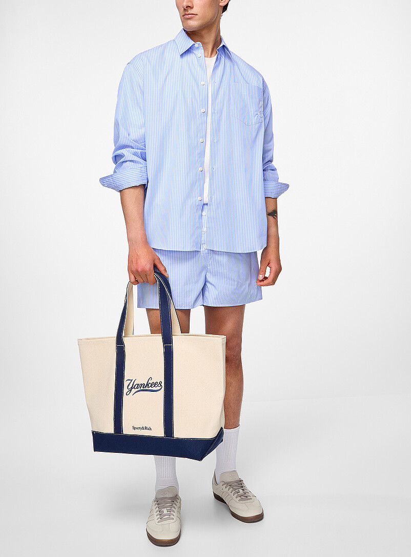 Vertical stripes poplin shirt Unisex product image (primary)