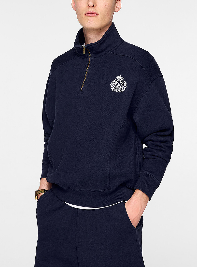 Embroidered Patch Zip-Collar Sweatshirt