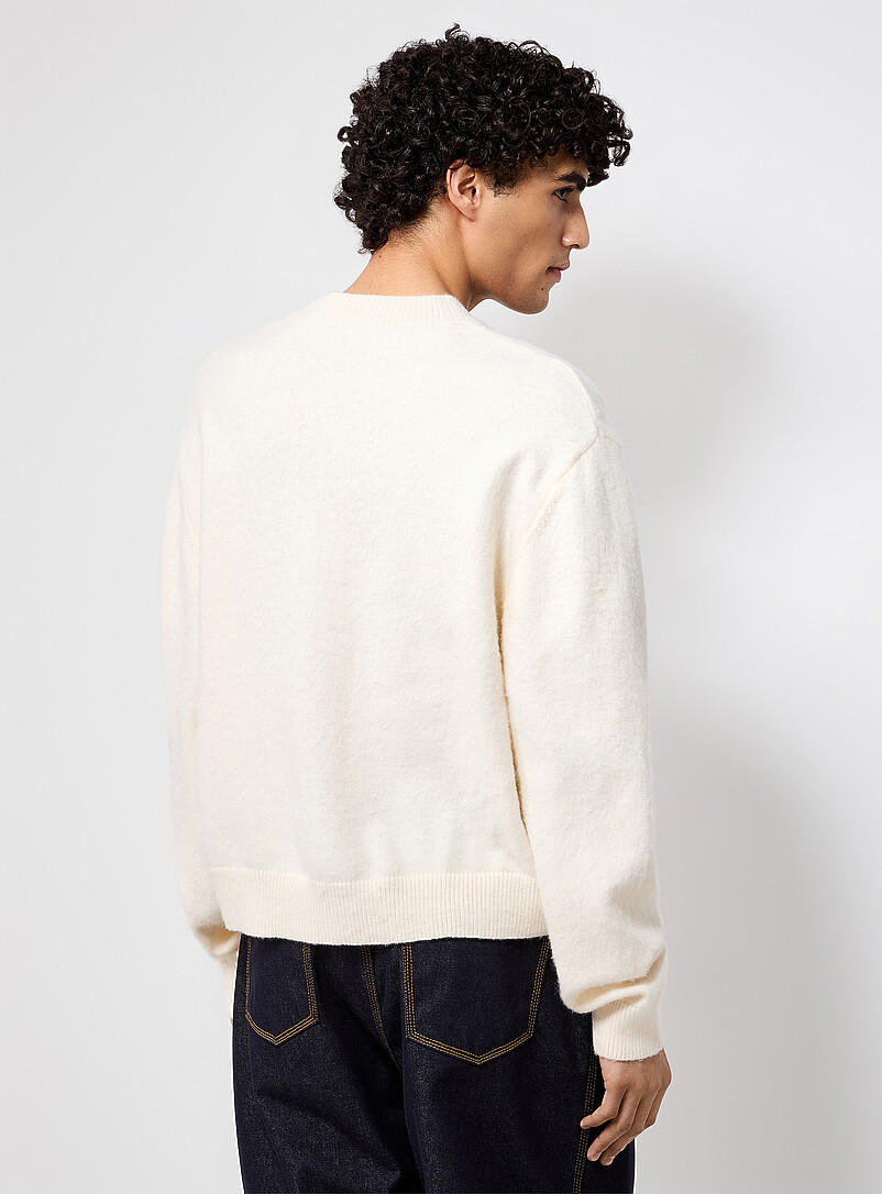 Le 31: Le cardigan &eacute;court&eacute; tricot poilu Blanc cass&eacute; pour homme